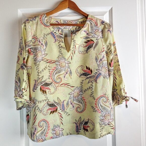 J. Jill Yellow Pastel Paisley Linen Top - Picture 1 of 6